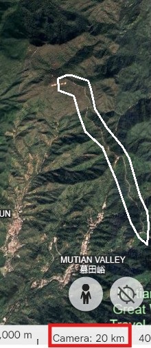 The Great wall of China, as seen from 20 km above the Earth's surface.